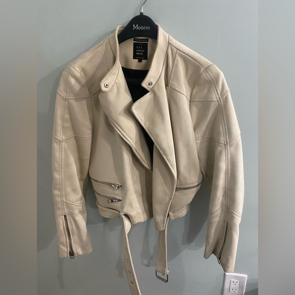 Suede Zara moto jacket in cream